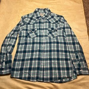 Green, pink plaid long sleeve button down